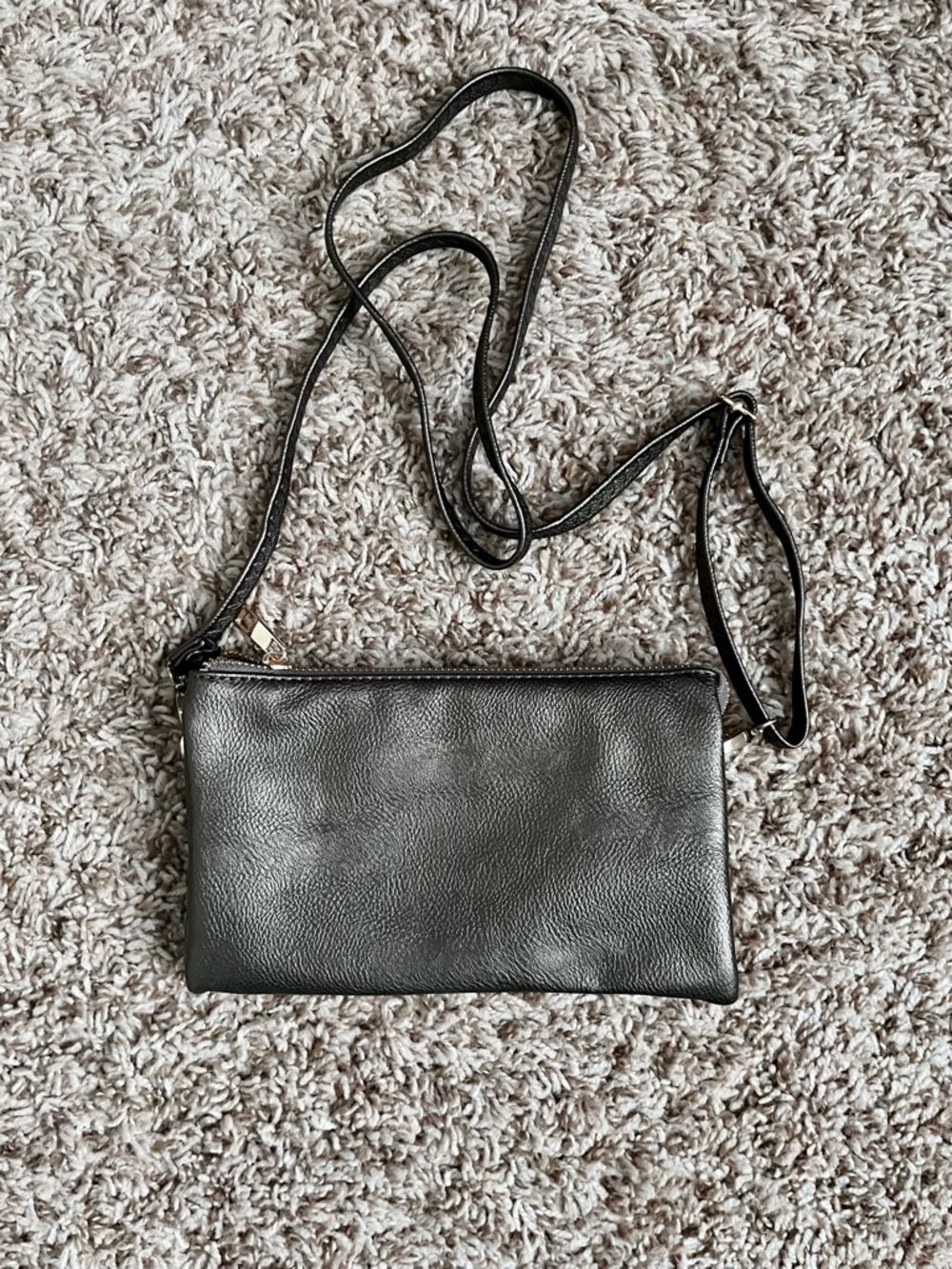 Women's Metallic Leather Crossbody Bag - Minimalist Design